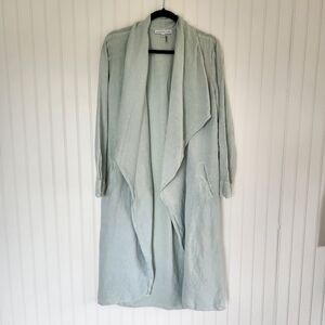 YOUNG FABULOUS & BROKE Seamist Blue Linen Blend Long Waterfall Cardigan Medium